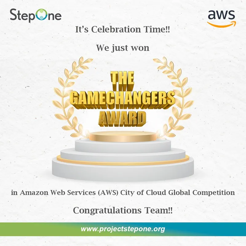 Announcement of StepOne winning The Gamechangers Award in the AWS City on Cloud global competition